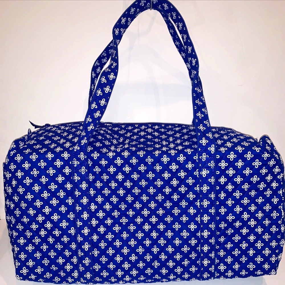 Vera Bradley Royal Blue White Mini Concerto LARGE Duffel Travel Gym Shoulder Bag